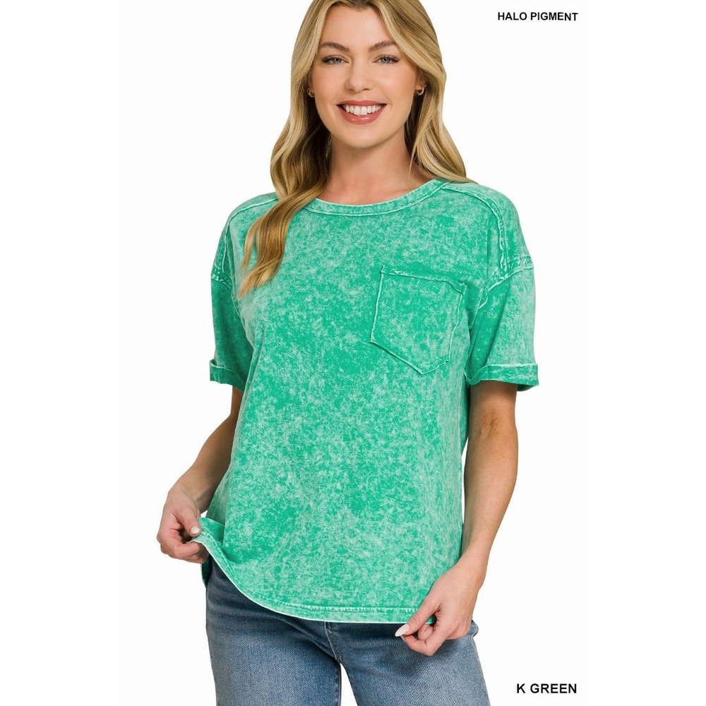 Zenana Halo Washed Relaxed Fit Slub Tee Green